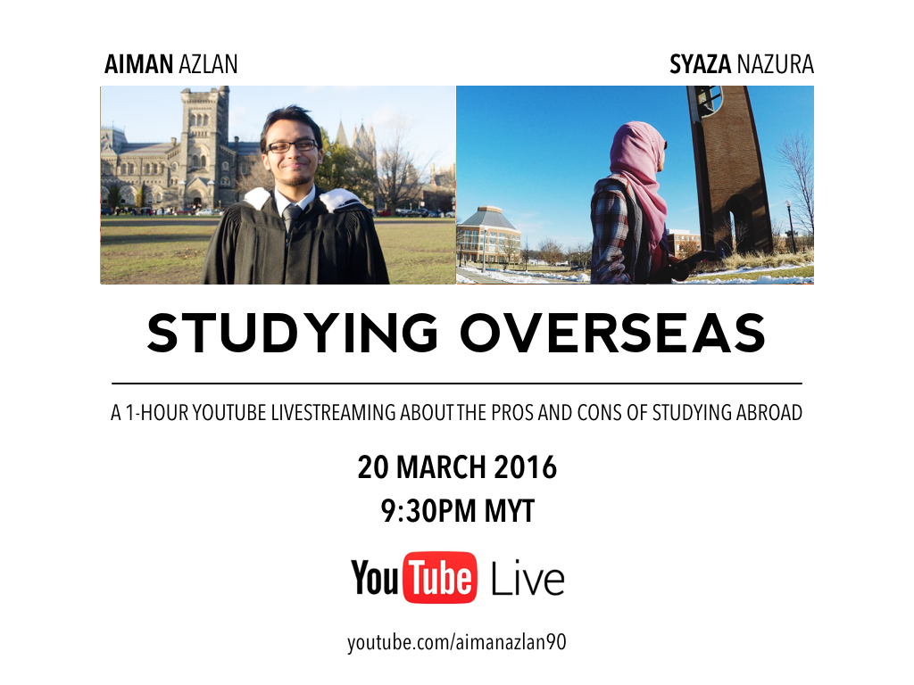 Aiman Azlan and Syaza Nazura livestream 2016 - Studying Overseas (video included below)