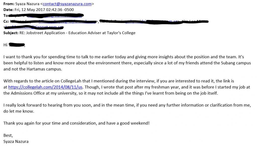 Thank you email after job interview.