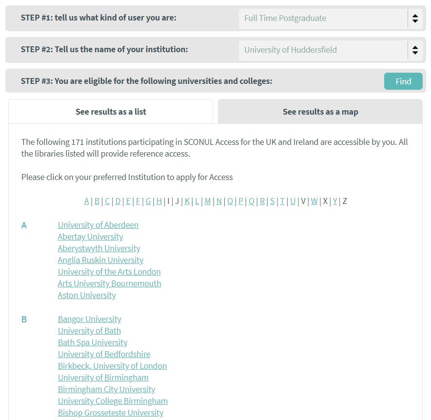 SCONUL Access Scheme List University of Huddersfield
