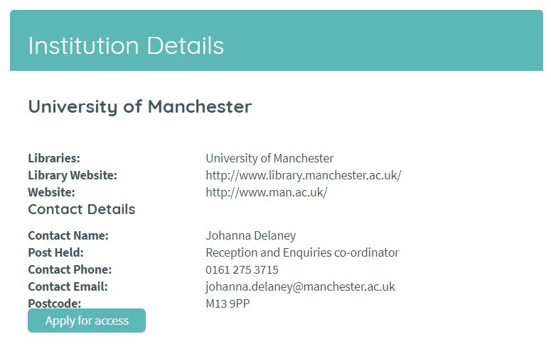 SCONUL Access Scheme Institution Details