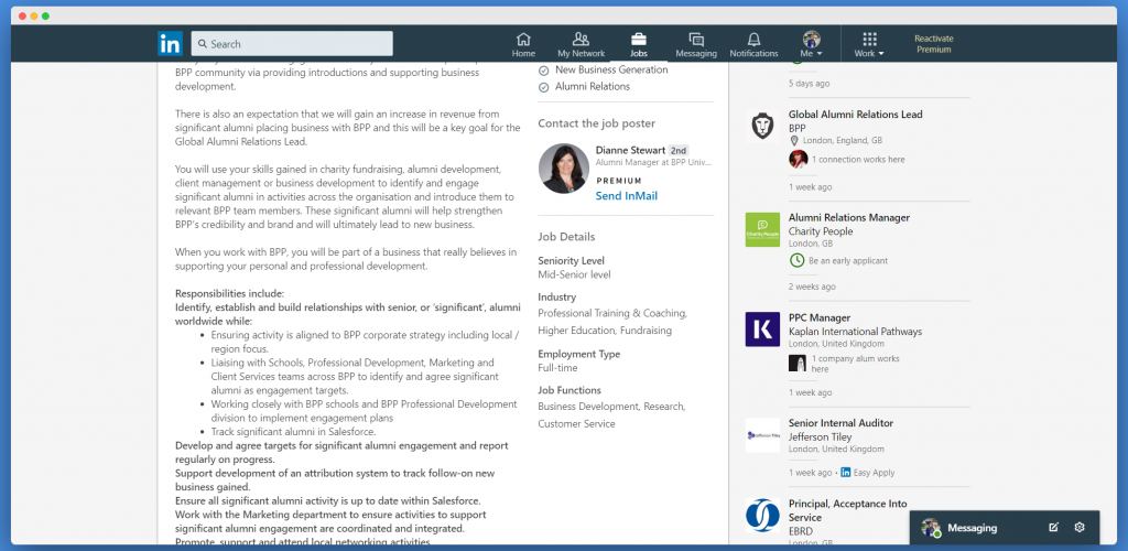 LinkedIn jobs feature poster inMail