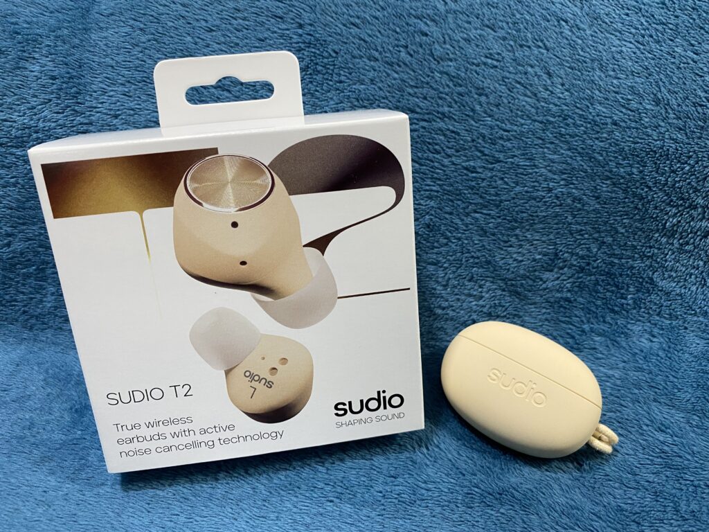 Sudio T2 wireless earphones in sand